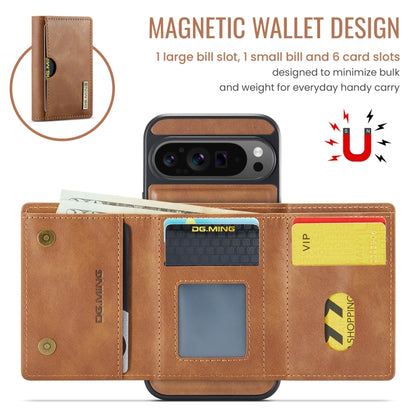 For Google Pixel 9 Pro XL DG.MING M6 Series RFID Tri-fold Card Bag Removable Leather Phone Case(Brown) by DG.MING