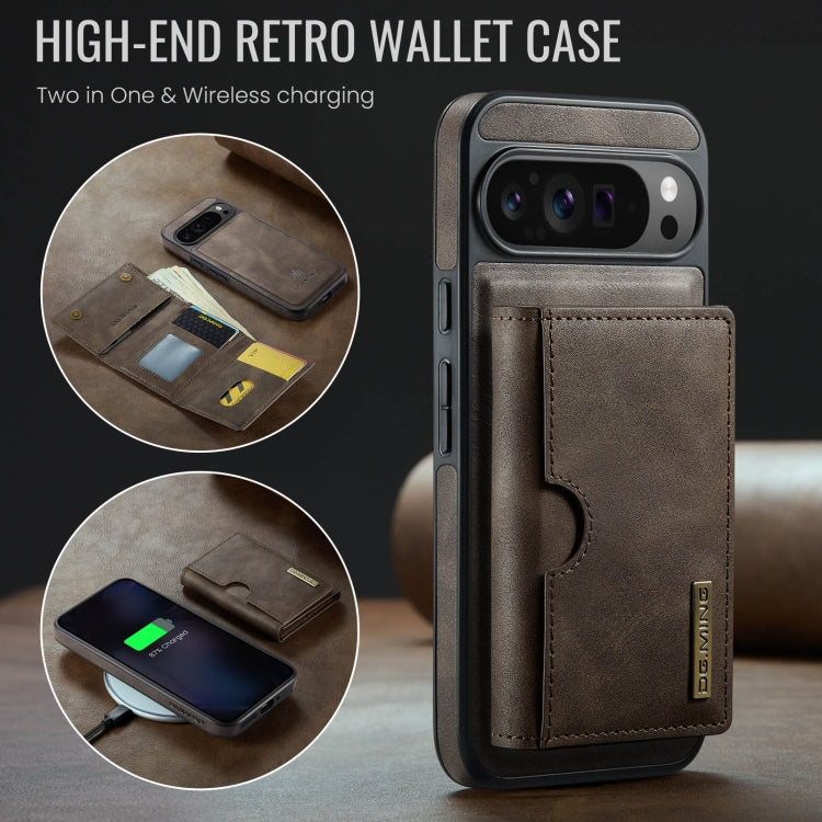 For Google Pixel 9 Pro XL DG.MING M6 Series RFID Tri-fold Card Bag Removable Leather Phone Case(Coffee) by DG.MING