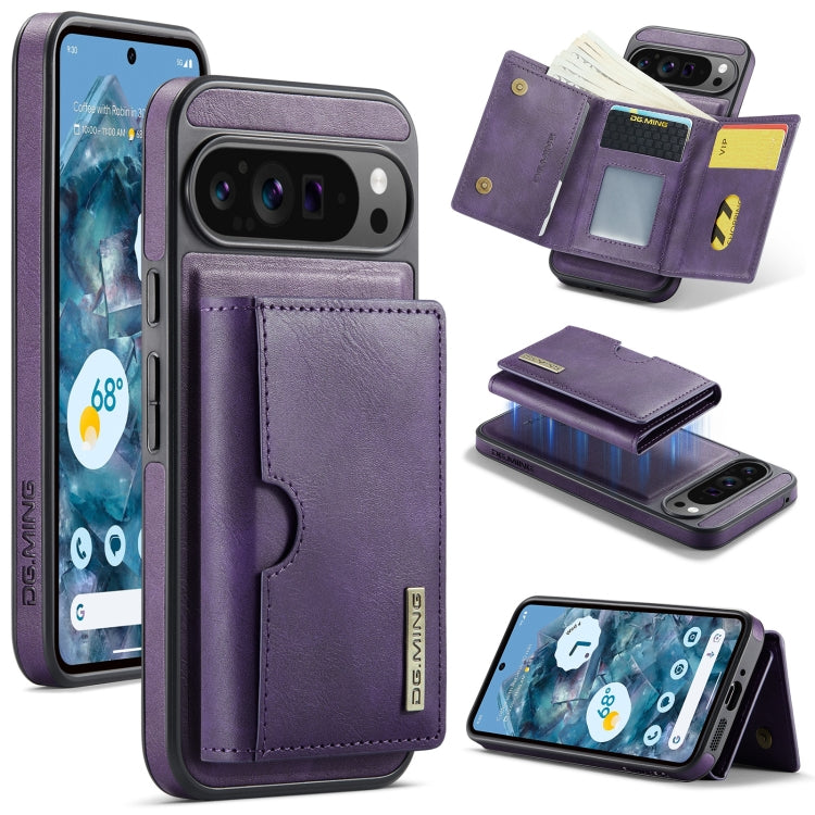 For Google Pixel 9 Pro XL DG.MING M6 Series RFID Tri-fold Card Bag Removable Leather Phone Case(Purple) by DG.MING
