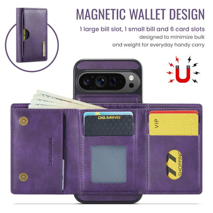 For Google Pixel 9 Pro XL DG.MING M6 Series RFID Tri-fold Card Bag Removable Leather Phone Case(Purple) by DG.MING