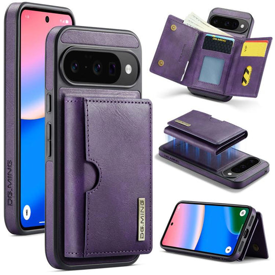 For Google Pixel 10 / Pixel 10 Pro DG.MING M6 Series RFID Tri-fold Card Bag Removable Leather Phone Case(Purple)