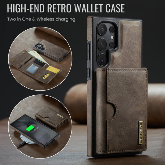 For Samsung Galaxy S24 Ultra 5G DG.MING M6 Series RFID Tri-fold Card Bag Removable Leather Phone Case(Coffee) by DG.MING