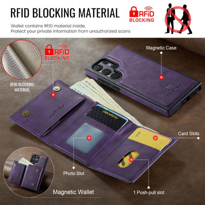 For Samsung Galaxy S24 Ultra 5G DG.MING M6 Series RFID Tri-fold Card Bag Removable Leather Phone Case(Purple) - Galaxy S24 Ultra 5G Cases by DG.MING | Online Shopping UK | buy2fix