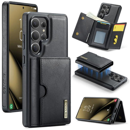 For Samsung Galaxy S25 Ultra 5G DG.MING M6 Series RFID Tri-fold Card Bag Removable Leather Phone Case(Black) - Galaxy S25 Ultra 5G Cases by DG.MING | Online Shopping UK | buy2fix