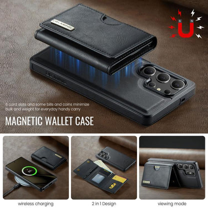 For Samsung Galaxy S25 Ultra 5G DG.MING M6 Series RFID Tri-fold Card Bag Removable Leather Phone Case(Black) - Galaxy S25 Ultra 5G Cases by DG.MING | Online Shopping UK | buy2fix