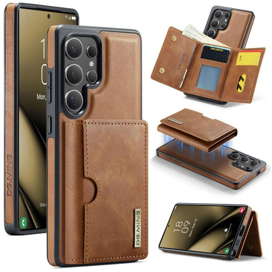 For Samsung Galaxy S25 Ultra 5G DG.MING M6 Series RFID Tri-fold Card Bag Removable Leather Phone Case(Brown) - Galaxy S25 Ultra 5G Cases by DG.MING | Online Shopping UK | buy2fix