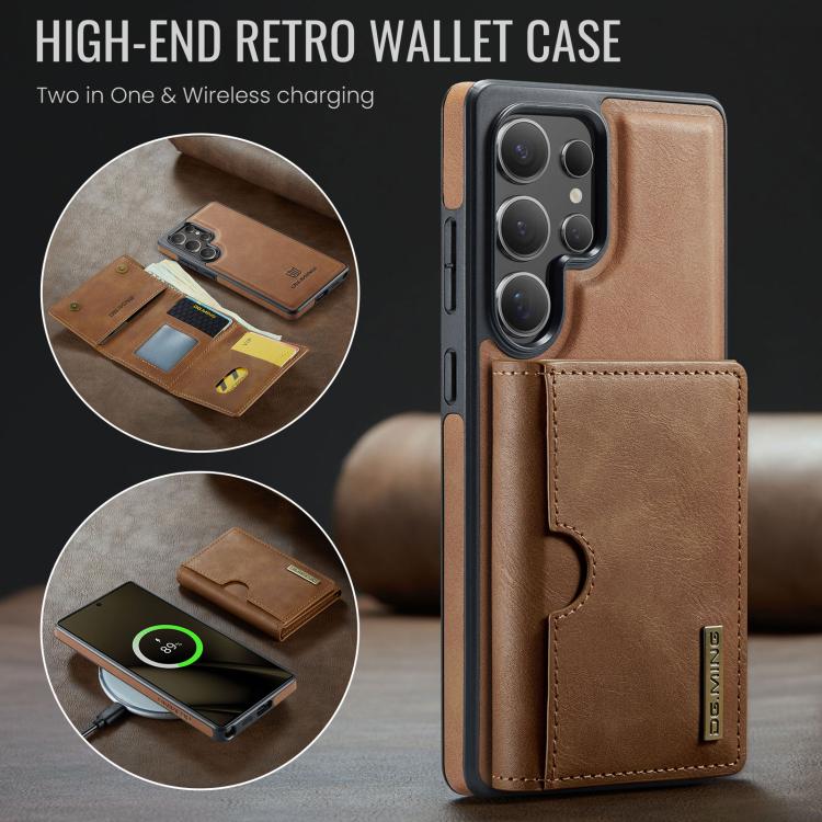 For Samsung Galaxy S25 Ultra 5G DG.MING M6 Series RFID Tri-fold Card Bag Removable Leather Phone Case(Brown) - Galaxy S25 Ultra 5G Cases by DG.MING | Online Shopping UK | buy2fix