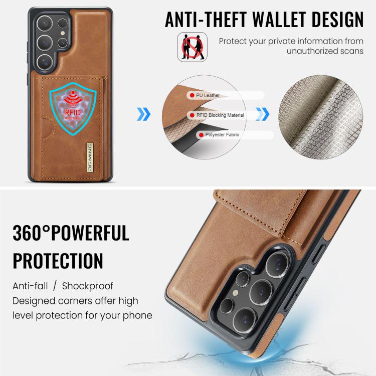 For Samsung Galaxy S25 Ultra 5G DG.MING M6 Series RFID Tri-fold Card Bag Removable Leather Phone Case(Brown) - Galaxy S25 Ultra 5G Cases by DG.MING | Online Shopping UK | buy2fix