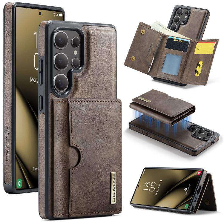 For Samsung Galaxy S25 Ultra 5G DG.MING M6 Series RFID Tri-fold Card Bag Removable Leather Phone Case(Coffee) - Galaxy S25 Ultra 5G Cases by DG.MING | Online Shopping UK | buy2fix
