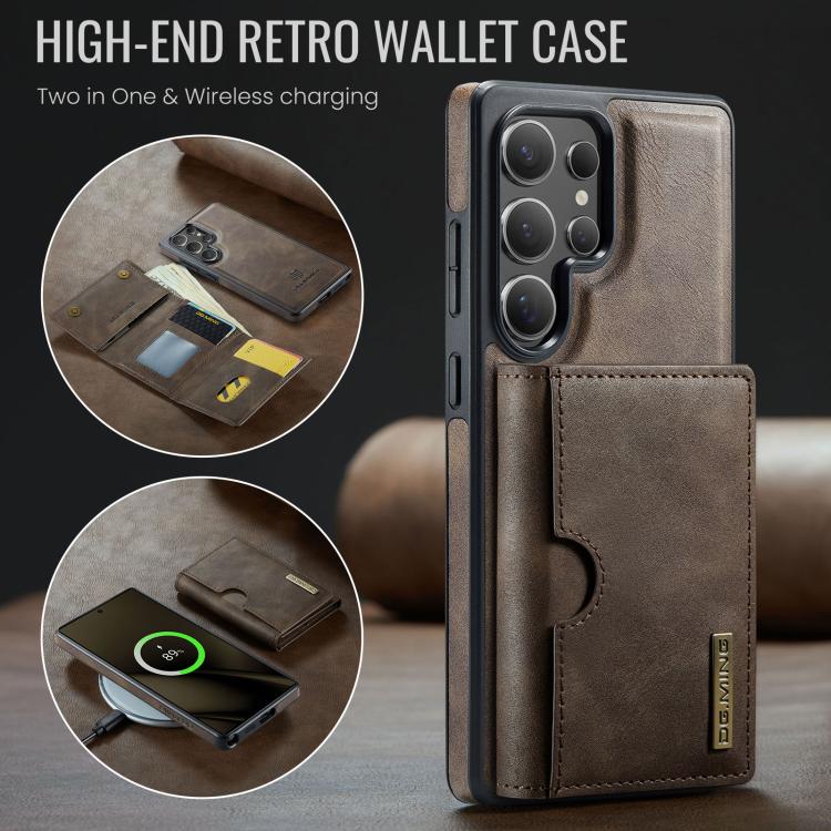 For Samsung Galaxy S25 Ultra 5G DG.MING M6 Series RFID Tri-fold Card Bag Removable Leather Phone Case(Coffee) - Galaxy S25 Ultra 5G Cases by DG.MING | Online Shopping UK | buy2fix