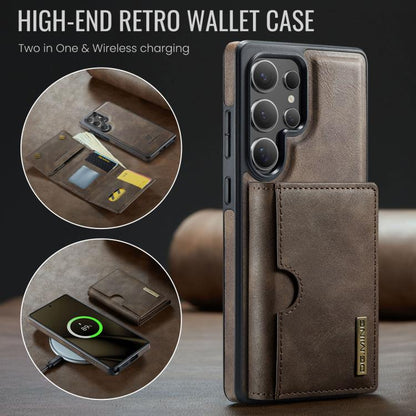 For Samsung Galaxy S25 Ultra 5G DG.MING M6 Series RFID Tri-fold Card Bag Removable Leather Phone Case(Coffee) - Galaxy S25 Ultra 5G Cases by DG.MING | Online Shopping UK | buy2fix