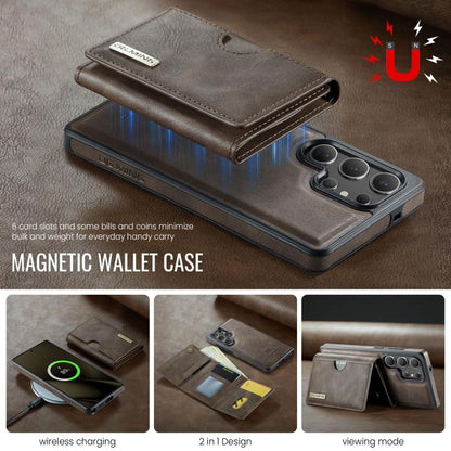 For Samsung Galaxy S25 Ultra 5G DG.MING M6 Series RFID Tri-fold Card Bag Removable Leather Phone Case(Coffee) - Galaxy S25 Ultra 5G Cases by DG.MING | Online Shopping UK | buy2fix
