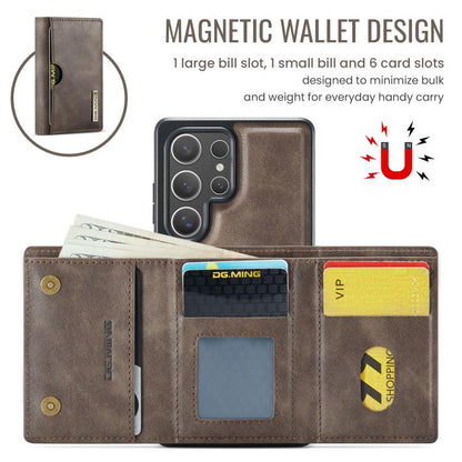 For Samsung Galaxy S25 Ultra 5G DG.MING M6 Series RFID Tri-fold Card Bag Removable Leather Phone Case(Coffee) - Galaxy S25 Ultra 5G Cases by DG.MING | Online Shopping UK | buy2fix