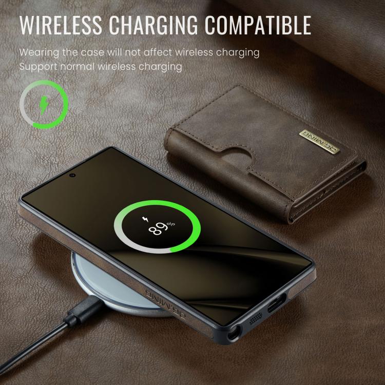 For Samsung Galaxy S25 Ultra 5G DG.MING M6 Series RFID Tri-fold Card Bag Removable Leather Phone Case(Coffee) - Galaxy S25 Ultra 5G Cases by DG.MING | Online Shopping UK | buy2fix