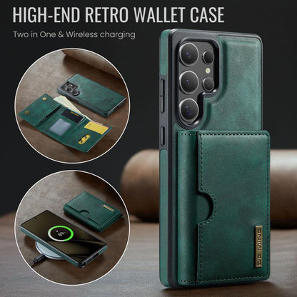 For Samsung Galaxy S25 Ultra 5G DG.MING M6 Series RFID Tri-fold Card Bag Removable Leather Phone Case(Green) - Galaxy S25 Ultra 5G Cases by DG.MING | Online Shopping UK | buy2fix