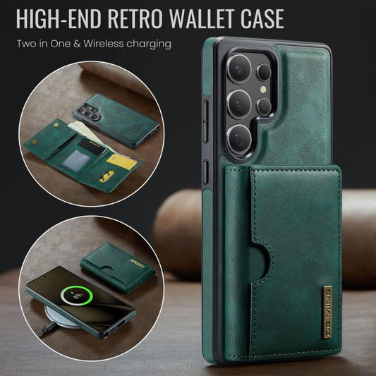 For Samsung Galaxy S25 Ultra 5G DG.MING M6 Series RFID Tri-fold Card Bag Removable Leather Phone Case(Green) - Galaxy S25 Ultra 5G Cases by DG.MING | Online Shopping UK | buy2fix