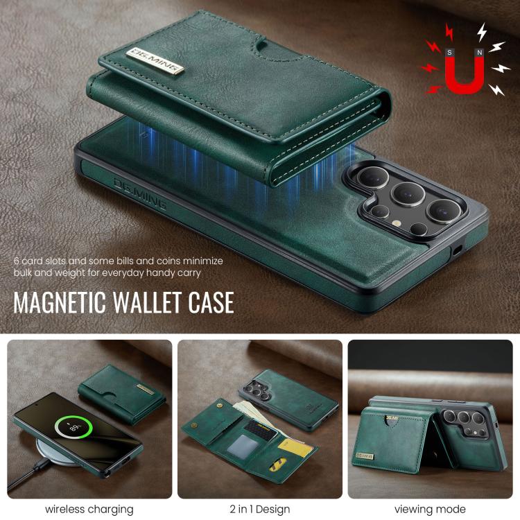 For Samsung Galaxy S25 Ultra 5G DG.MING M6 Series RFID Tri-fold Card Bag Removable Leather Phone Case(Green) - Galaxy S25 Ultra 5G Cases by DG.MING | Online Shopping UK | buy2fix