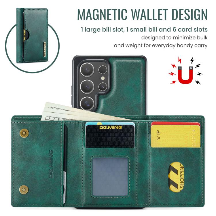 For Samsung Galaxy S25 Ultra 5G DG.MING M6 Series RFID Tri-fold Card Bag Removable Leather Phone Case(Green) - Galaxy S25 Ultra 5G Cases by DG.MING | Online Shopping UK | buy2fix