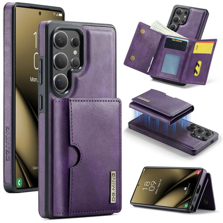 For Samsung Galaxy S25 Ultra 5G DG.MING M6 Series RFID Tri-fold Card Bag Removable Leather Phone Case(Purple) - Galaxy S25 Ultra 5G Cases by DG.MING | Online Shopping UK | buy2fix