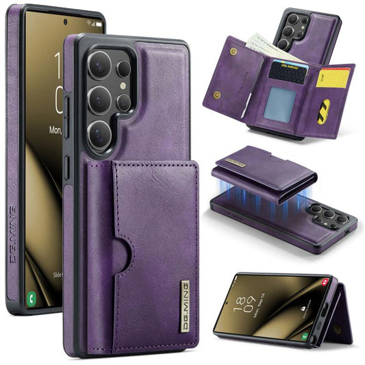 For Samsung Galaxy S25 Ultra 5G DG.MING M6 Series RFID Tri-fold Card Bag Removable Leather Phone Case(Purple) - Galaxy S25 Ultra 5G Cases by DG.MING | Online Shopping UK | buy2fix