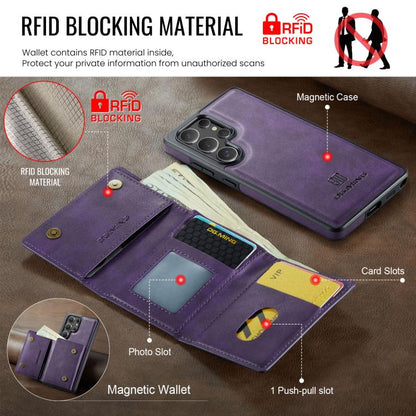 For Samsung Galaxy S25 Ultra 5G DG.MING M6 Series RFID Tri-fold Card Bag Removable Leather Phone Case(Purple) - Galaxy S25 Ultra 5G Cases by DG.MING | Online Shopping UK | buy2fix