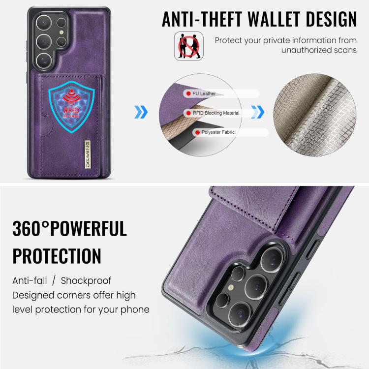 For Samsung Galaxy S25 Ultra 5G DG.MING M6 Series RFID Tri-fold Card Bag Removable Leather Phone Case(Purple) - Galaxy S25 Ultra 5G Cases by DG.MING | Online Shopping UK | buy2fix