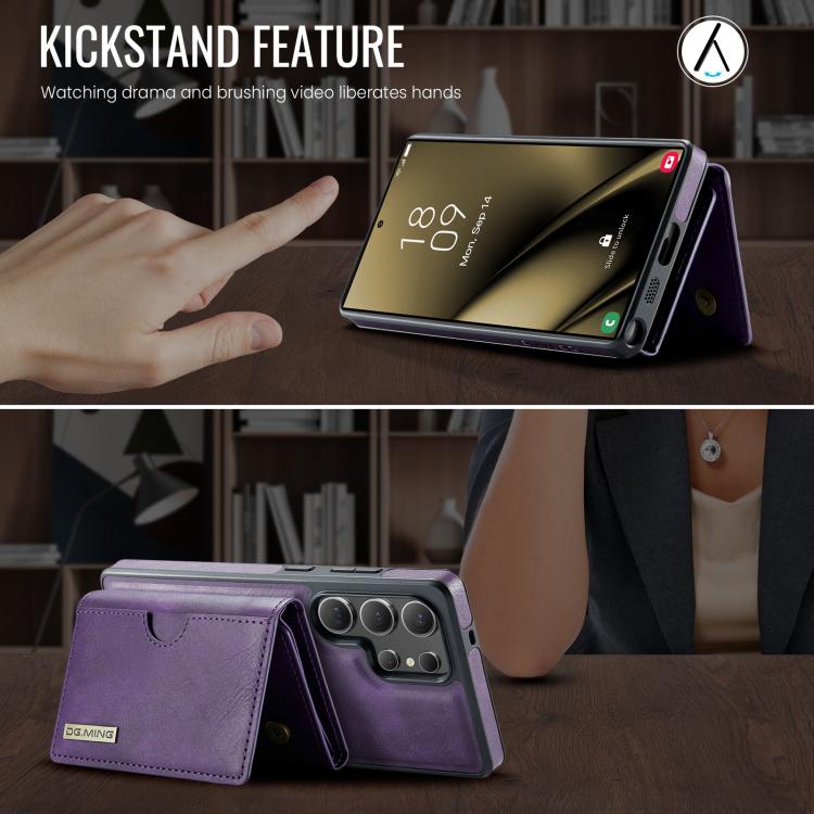 For Samsung Galaxy S25 Ultra 5G DG.MING M6 Series RFID Tri-fold Card Bag Removable Leather Phone Case(Purple) - Galaxy S25 Ultra 5G Cases by DG.MING | Online Shopping UK | buy2fix