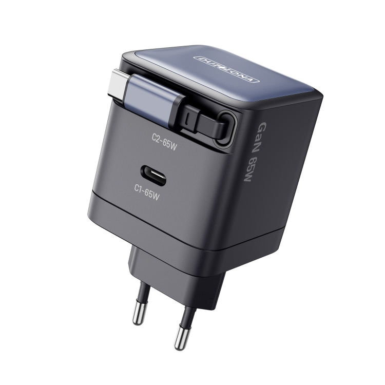 DUZZONA T10 PD 65W GaN Mini Type-C / USB-C Fast Charger with Cable, EU Plug(Black) - USB Charger by DUZZONA | Online Shopping UK | buy2fix