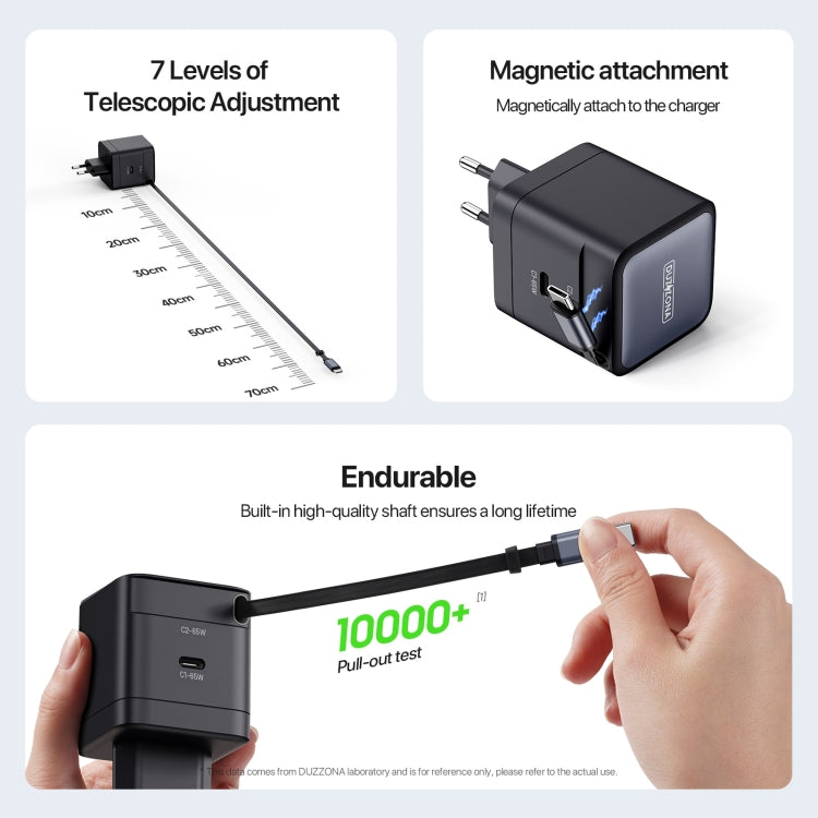 DUZZONA T10 PD 65W GaN Mini Type-C / USB-C Fast Charger with Cable, EU Plug(Black) - USB Charger by DUZZONA | Online Shopping UK | buy2fix