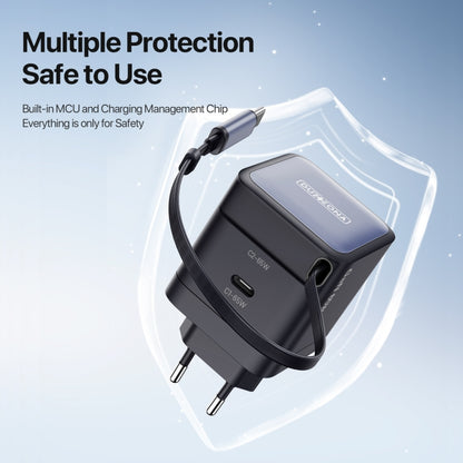 DUZZONA T10 PD 65W GaN Mini Type-C / USB-C Fast Charger with Cable, EU Plug(Black) - USB Charger by DUZZONA | Online Shopping UK | buy2fix