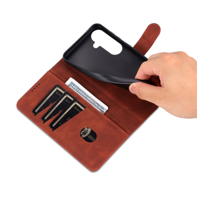 For Samsung Galaxy S25+ 5G AZNS Skin Feel Calf Texture Flip Leather Phone Case(Brown) by AZNS