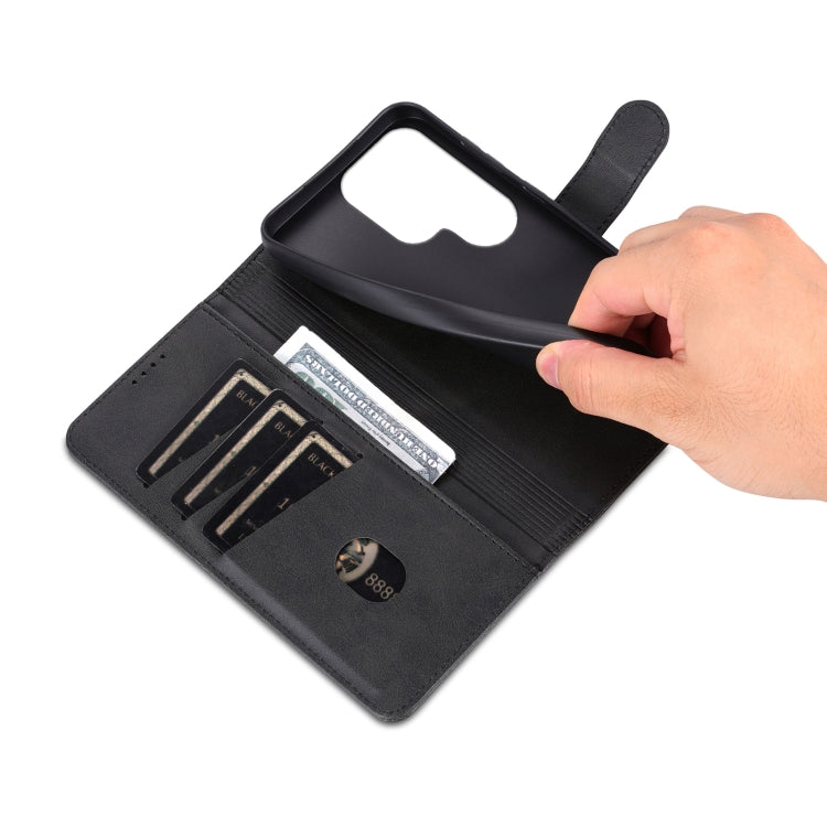 For Samsung Galaxy S25 Ultra 5G AZNS Skin Feel Calf Texture Flip Leather Phone Case(Black) by AZNS