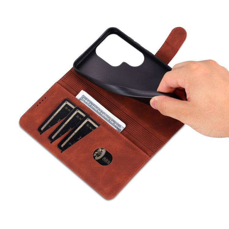 For Samsung Galaxy S25 Ultra 5G AZNS Skin Feel Calf Texture Flip Leather Phone Case(Brown) by AZNS