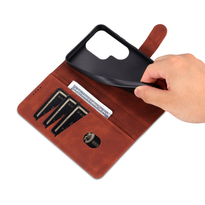 For Samsung Galaxy S25 Ultra 5G AZNS Skin Feel Calf Texture Flip Leather Phone Case(Brown) by AZNS