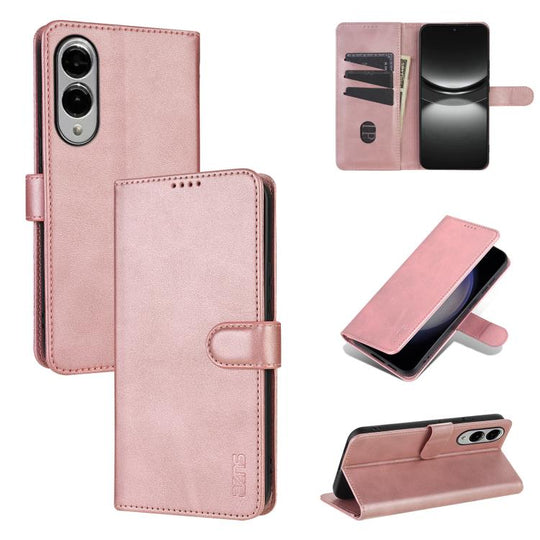For Samsung Galaxy S25 Edge 5G AZNS Skin Feel Calf Texture Flip Leather Phone Case(Rose Gold)