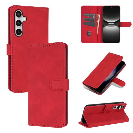 For Samsung Galaxy S25 FE 5G AZNS Skin Feel Calf Texture Flip Leather Phone Case(Red)