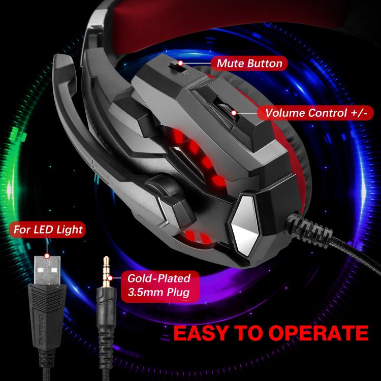 KOTION EACH G9000 Pro On-Ear Gaming Headset with Mic, Cable Length: About 2.1m(Black Red) - Multimedia Headset by KOTION EACH | Online Shopping UK | buy2fix