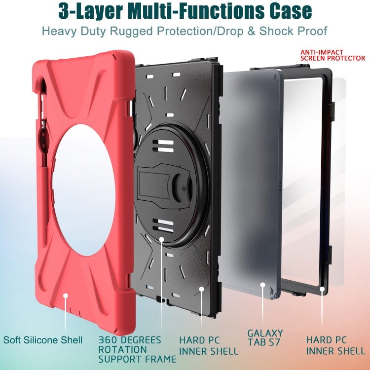 For Samsung Galaxy Tab S9 / Galaxy Tab S8 / Galaxy Tab S7 (2020) T870 Shockproof Colorful Silicone + PC Protective Case with Holder & Shoulder Strap & Hand Strap & Pen Slot(Red) - Galaxy Tab S8 Cases by buy2fix | Online Shopping UK | buy2fix