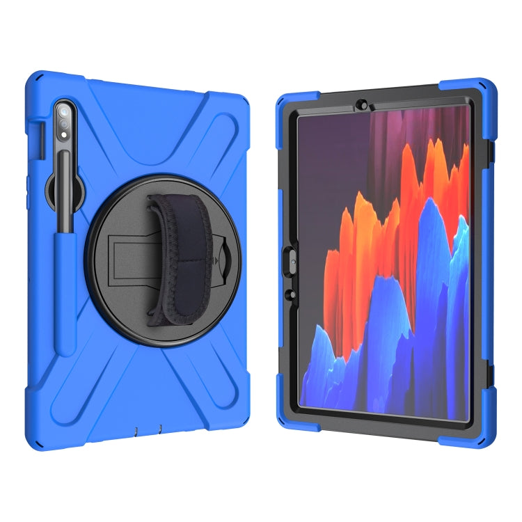 For Samsung Galaxy Tab S9 / Galaxy Tab S8 / Galaxy Tab S7 (2020) T870 Shockproof Colorful Silicone + PC Protective Case with Holder & Shoulder Strap & Hand Strap & Pen Slot(Blue) - Galaxy Tab S8 Cases by buy2fix | Online Shopping UK | buy2fix