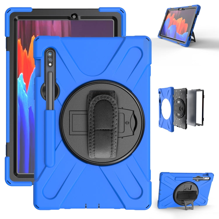 For Samsung Galaxy Tab S9 / Galaxy Tab S8 / Galaxy Tab S7 (2020) T870 Shockproof Colorful Silicone + PC Protective Case with Holder & Shoulder Strap & Hand Strap & Pen Slot(Blue) - Galaxy Tab S8 Cases by buy2fix | Online Shopping UK | buy2fix