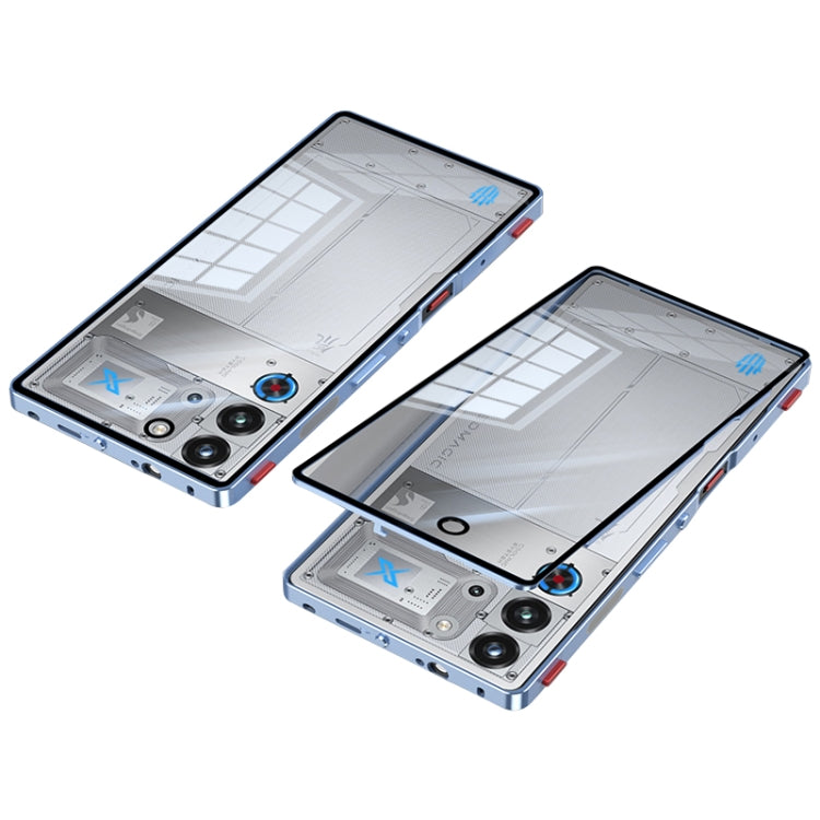 For ZTE nubia Red Magic 10 Pro / 10 Pro+ Snap Buckle Metal Frame Glass Back Panel Phone Case(Sierra Blue) - ZTE Cases by buy2fix | Online Shopping UK | buy2fix