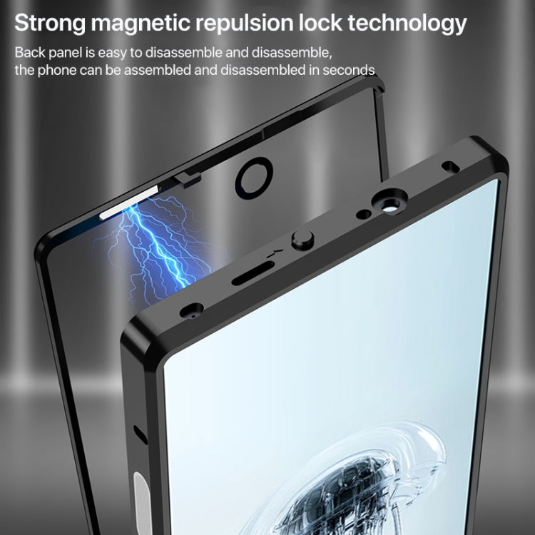 For ZTE nubia Red Magic 10 Pro / 10 Pro+ Snap Buckle Metal Frame Glass Back Panel Phone Case(Black) - ZTE Cases by buy2fix | Online Shopping UK | buy2fix