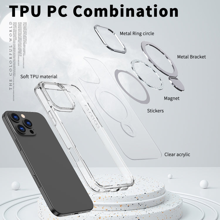 For iPhone 14 Wing Series Gen2 MagSafe Metal Ring Holder Phone Case(Transparent) - iPhone 14 Cases by buy2fix | Online Shopping UK | buy2fix