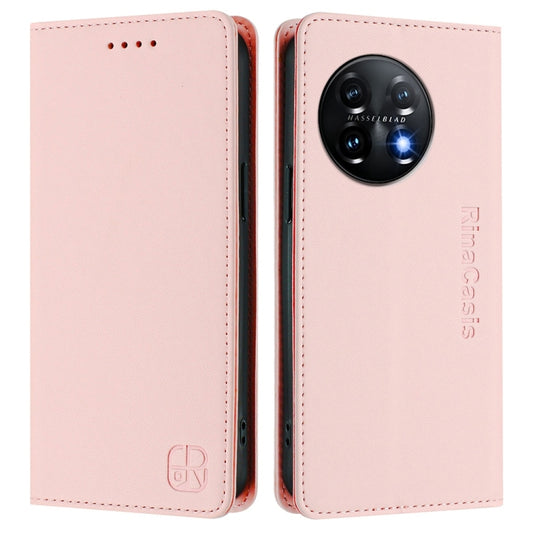 For OnePlus 11 RC01 Dual-Folded Magnetic Suction RFID Leather Phone Case(Pink) by buy2fix
