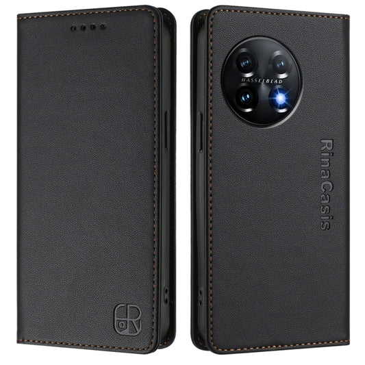 For OnePlus 11 RC01 Dual-Folded Magnetic Suction RFID Leather Phone Case(Black) by buy2fix