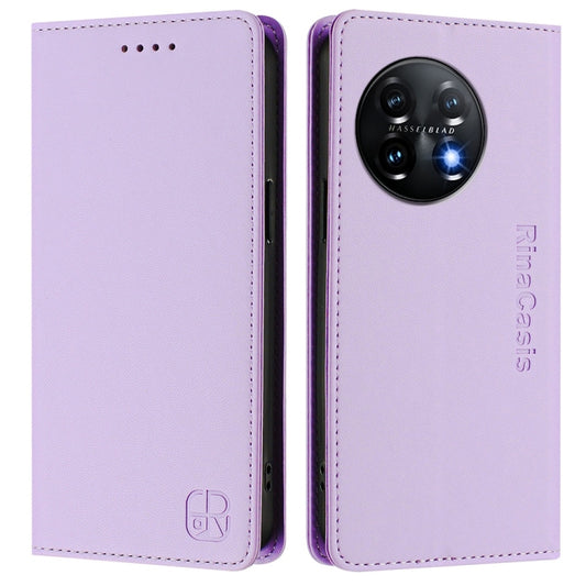 For OnePlus 11 RC01 Dual-Folded Magnetic Suction RFID Leather Phone Case(Light Purple) by buy2fix