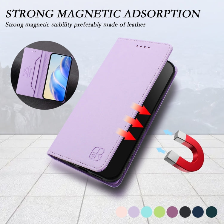 For OnePlus 11 RC01 Dual-Folded Magnetic Suction RFID Leather Phone Case(Light Purple) - OnePlus Cases by buy2fix | Online Shopping UK | buy2fix