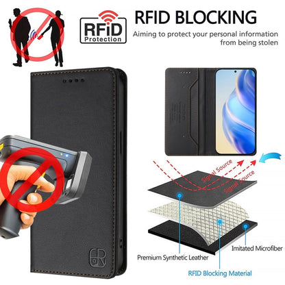 For OnePlus 12 Global RC01 Dual-Folded Magnetic Suction RFID Leather Phone Case(Black) - OnePlus Cases by buy2fix | Online Shopping UK | buy2fix