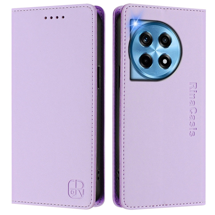 For OnePlus 12 Global RC01 Dual-Folded Magnetic Suction RFID Leather Phone Case(Light Purple) - OnePlus Cases by buy2fix | Online Shopping UK | buy2fix