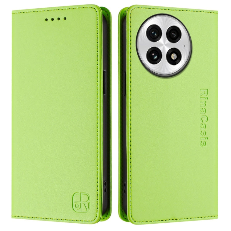 For OnePlus 13 RC01 Dual-Folded Magnetic Suction RFID Leather Phone Case(Grass Green) by buy2fix